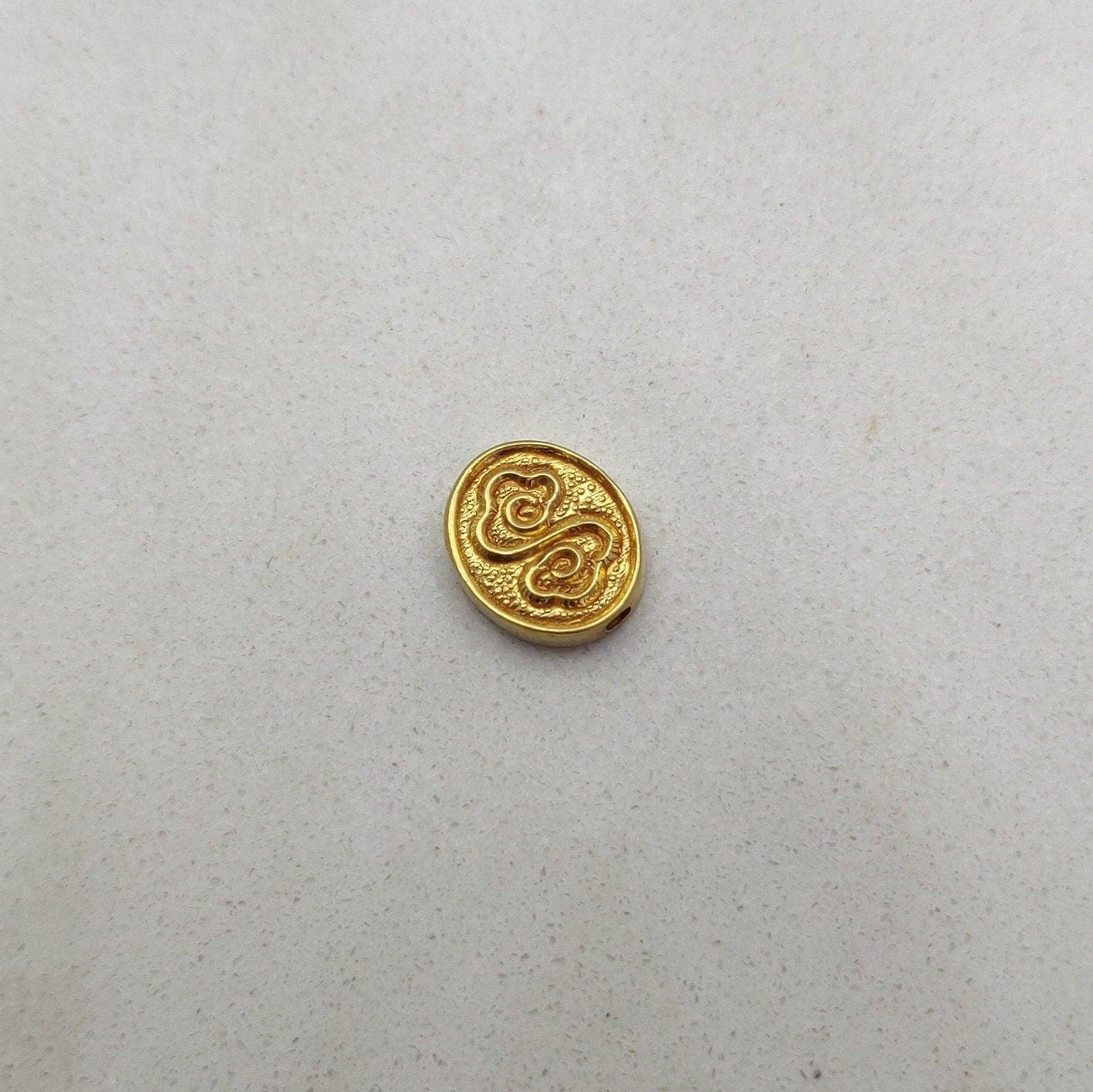 18k Solid Yellow Gold Oval Spacer Beads 10x9mm - Kanika Creations