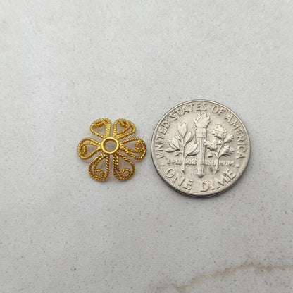 18k Yellow Gold Filigree Flower Beads Caps DIY Craft 12mm - Kanika Creations
