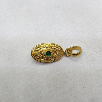 18k Yellow Gold Emerald Textured Oval Pendant - Kanika Creations