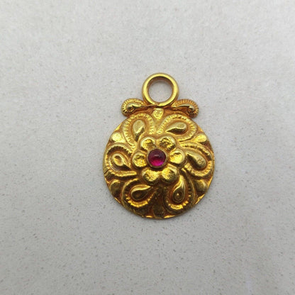 Ruby 18k Yellow Gold Floral Textured Pendant Jewelry - Kanika Creations