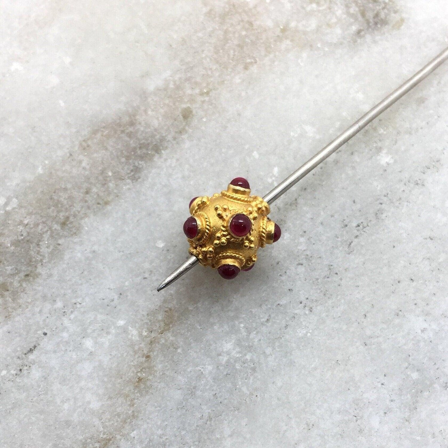 18K Solid Yellow Gold Ruby Round Spacer Ball Beads - Kanika Creations