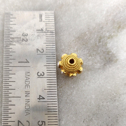 18k Gold Engrave Pearl stone Rondelle Spacer Bead 10mm - Kanika Creations