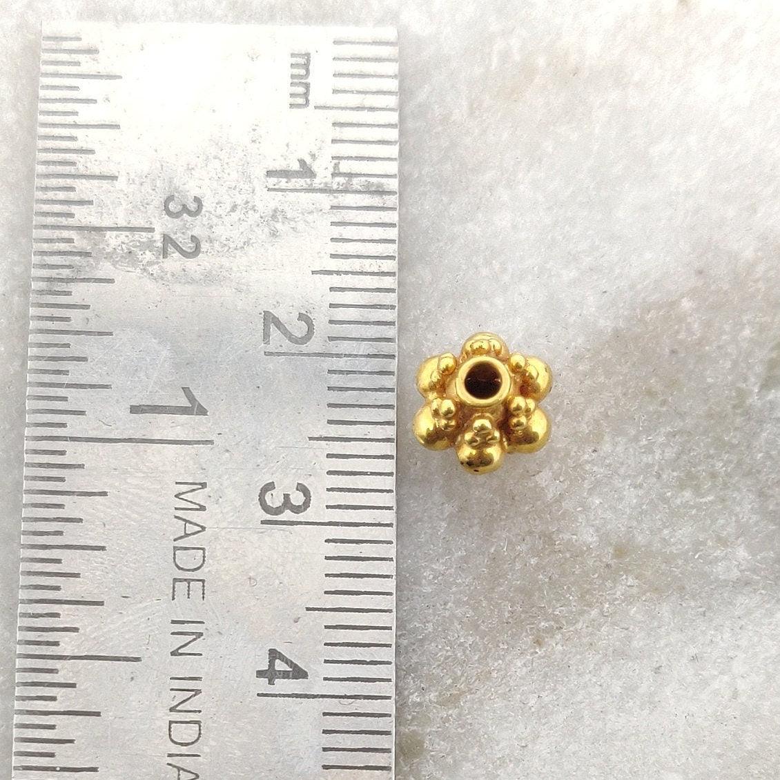 18k Solid Yellow Gold Fancy Floral Spacer Beads 7mm - Kanika Creations
