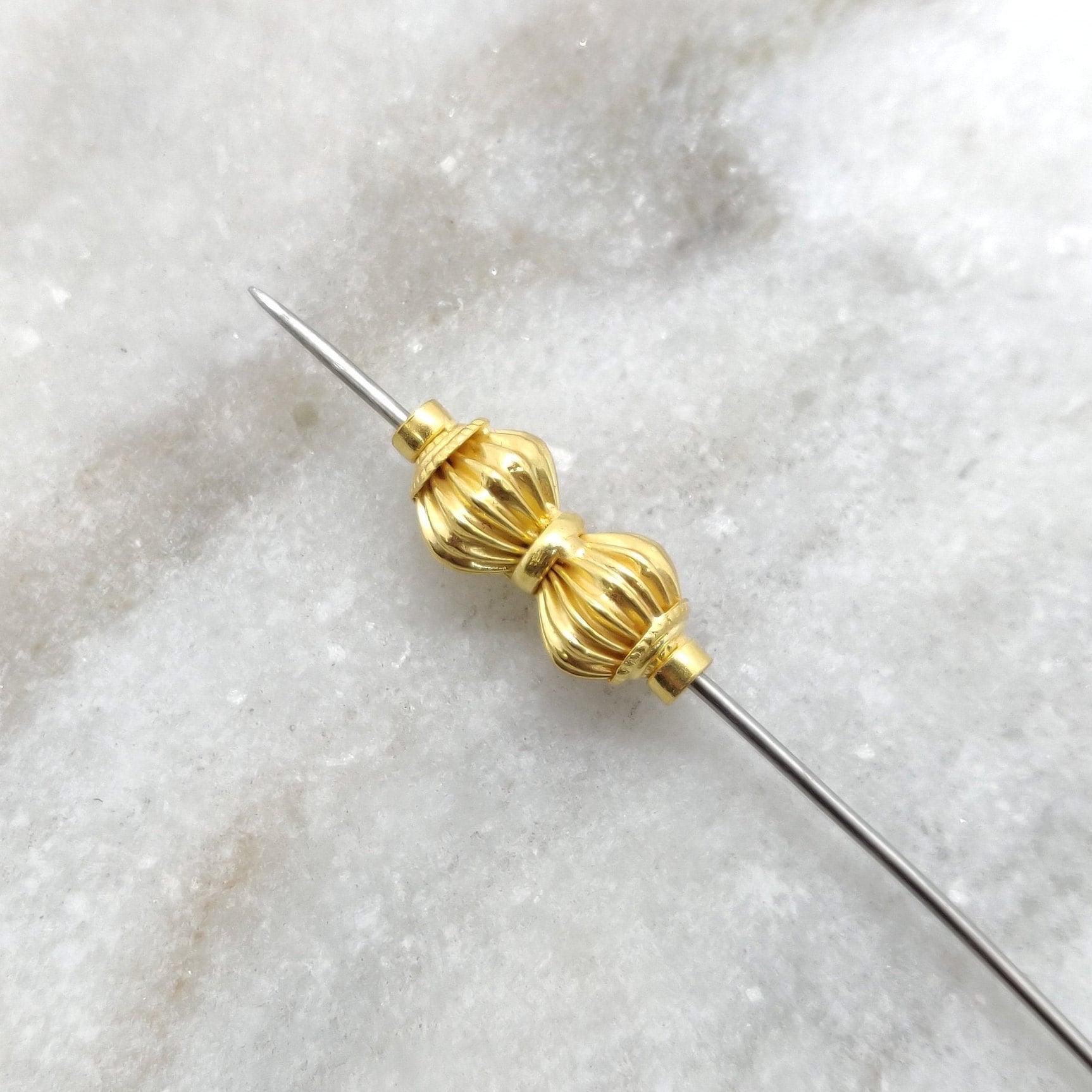 18K Solid Yellow Gold Fancy Spacer Beads 21x9mm - Kanika Creations