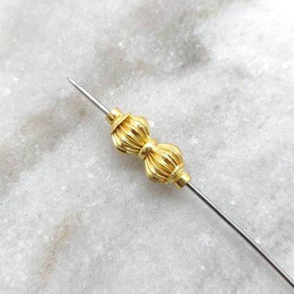 18K Solid Yellow Gold Fancy Spacer Beads 21x9mm - Kanika Creations