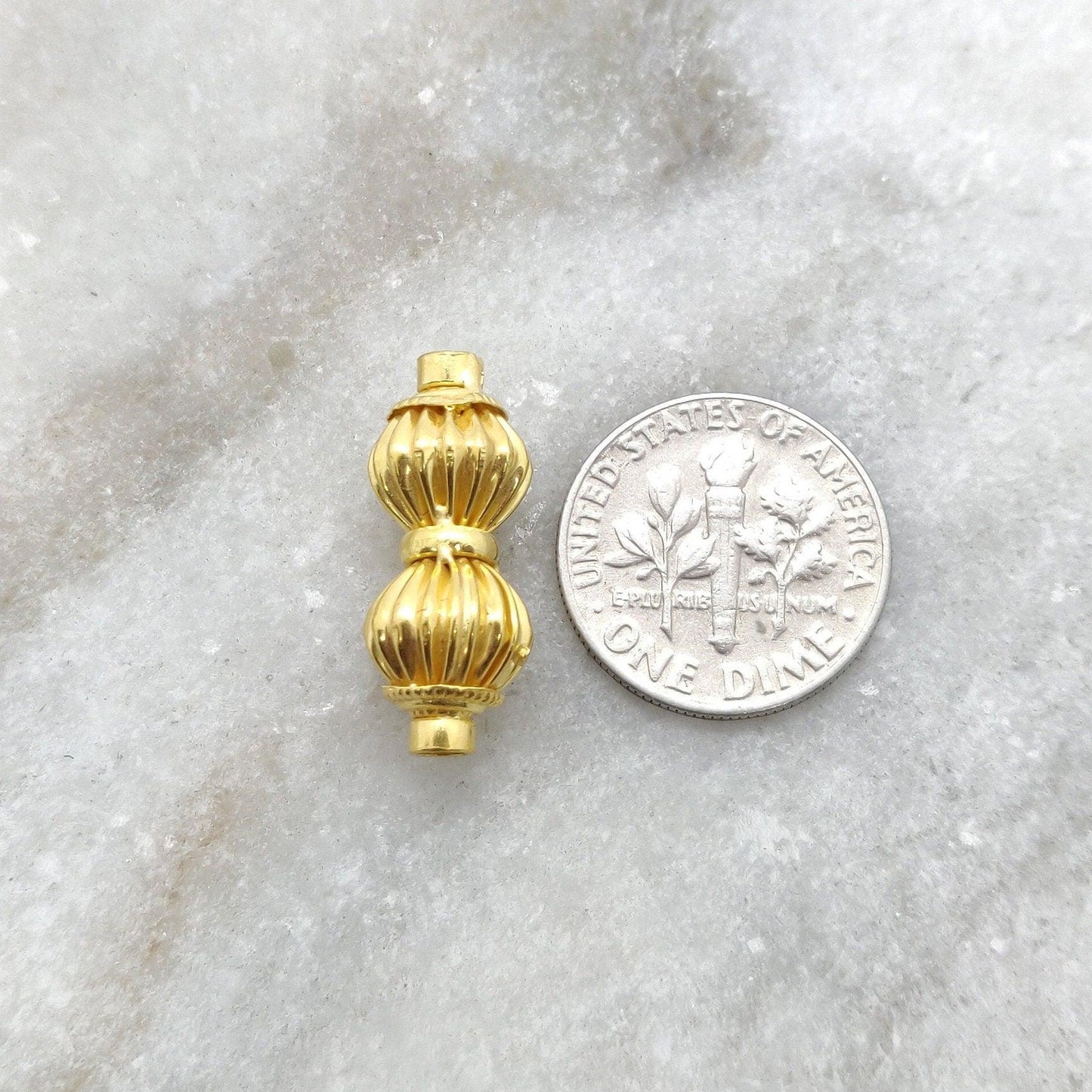 18K Solid Yellow Gold Fancy Spacer Beads 21x9mm - Kanika Creations