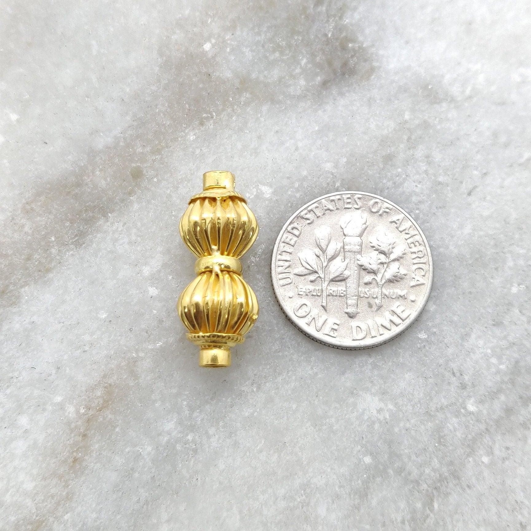 18K Solid Yellow Gold Fancy Spacer Beads 21x9mm - Kanika Creations