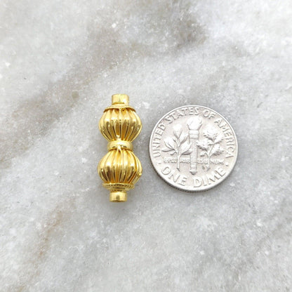 18K Solid Yellow Gold Fancy Spacer Beads 21x9mm - Kanika Creations