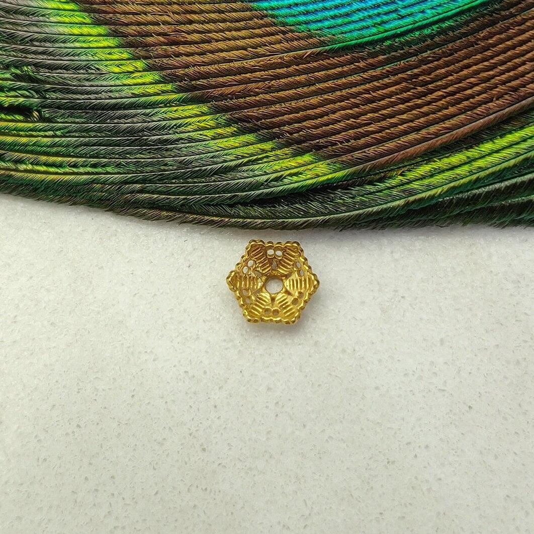 18k Solid Yellow Gold Hexagon Spacer Beads 6X3 mm - Kanika Creations