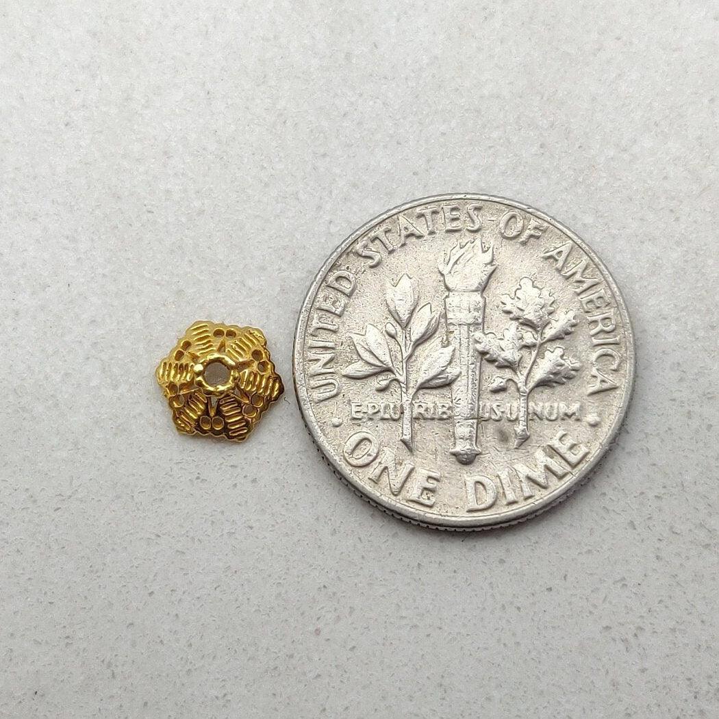 18k Solid Yellow Gold Hexagon Spacer Beads 6X3 mm - Kanika Creations