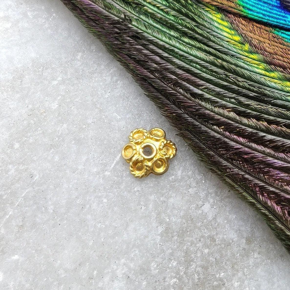 18k Solid Yellow Gold Plain Beads Caps Supplies 6mm - Kanika Creations
