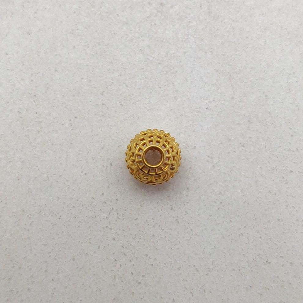 18k Solid Yellow Gold Round Textured Ball Beads 7mm - Kanika Creations
