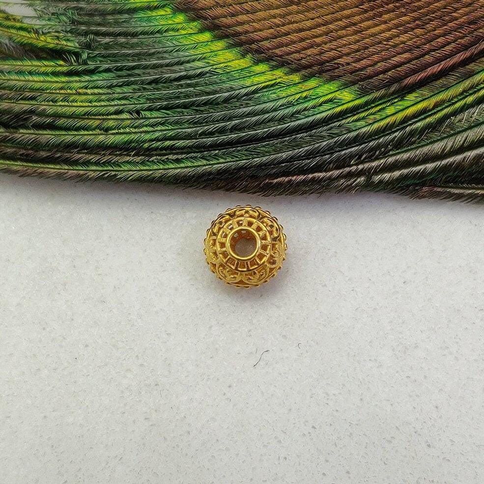 18k Solid Yellow Gold Round Textured Ball Beads 7mm - Kanika Creations