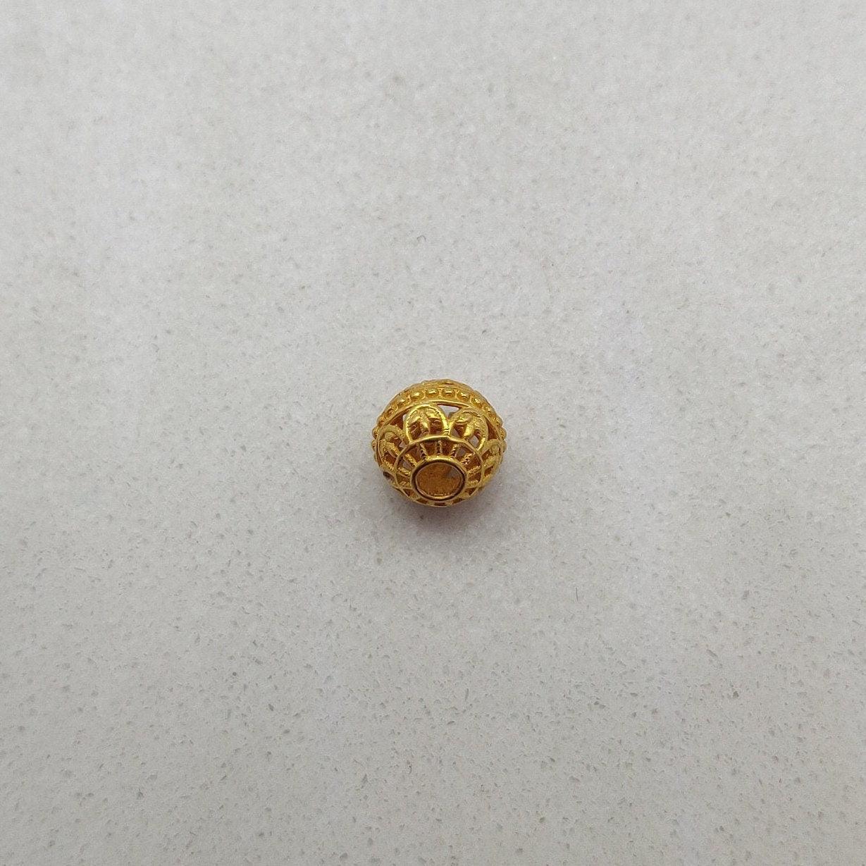 18k Solid Yellow Gold Round Textured Ball Beads 7mm - Kanika Creations