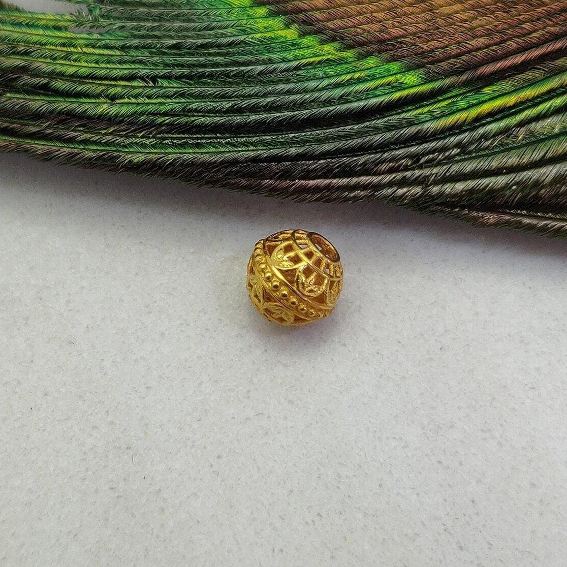 18k Solid Yellow Gold Round Textured Ball Beads 7mm - Kanika Creations