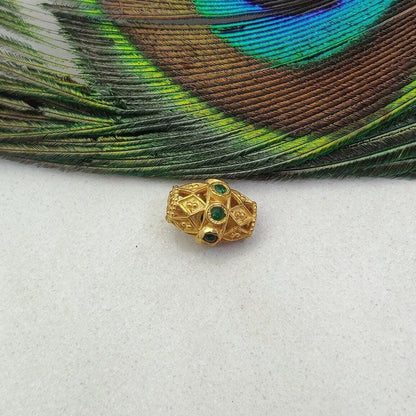 18k Yellow Gold Marquise Spacer Beads with Stone Inlay - 11X8 mm - Kanika Creations