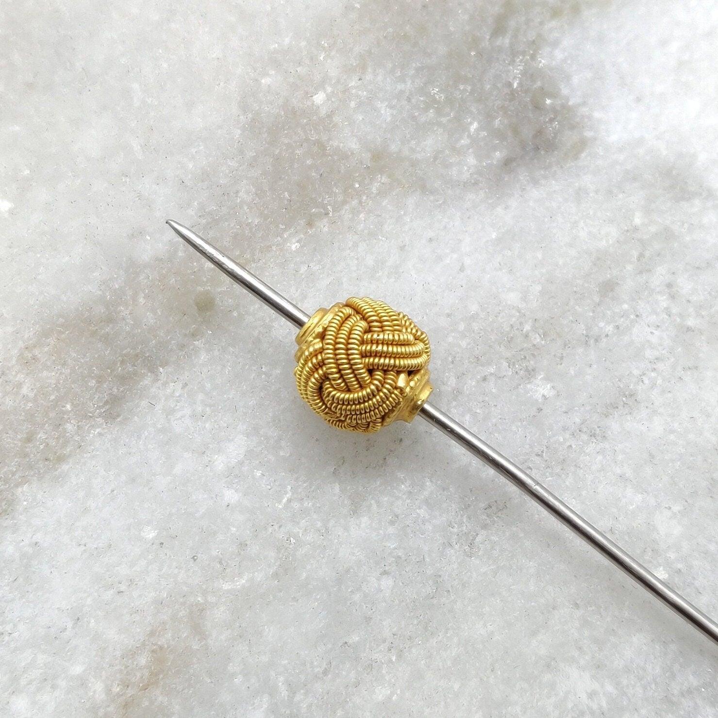 18K Solid Yellow Gold Vintage Knot Spacer Beads 9.5x9mm - Kanika Creations