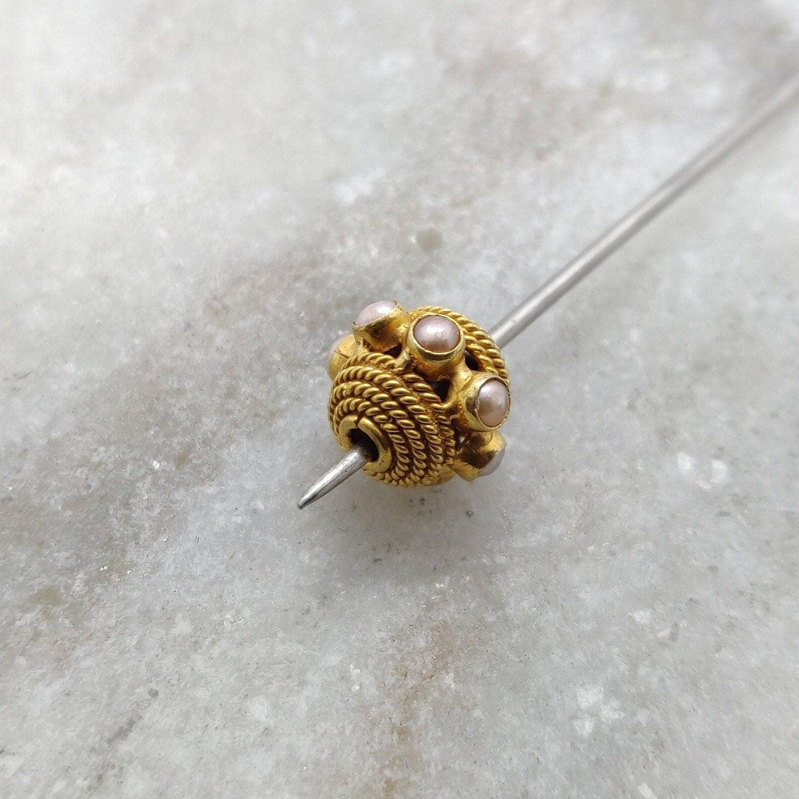 18k Gold Engrave Pearl stone Rondelle Spacer Bead 10mm - Kanika Creations