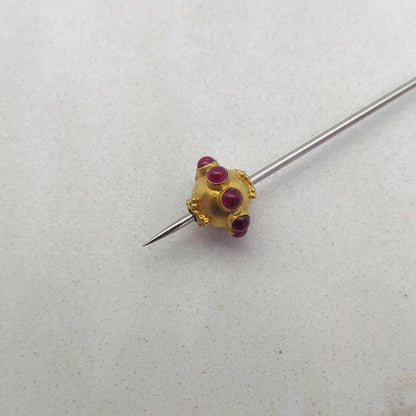 18k Solid Yellow Gold Ruby Round Flower Spacer Beads 8.4mm - Kanika Creations