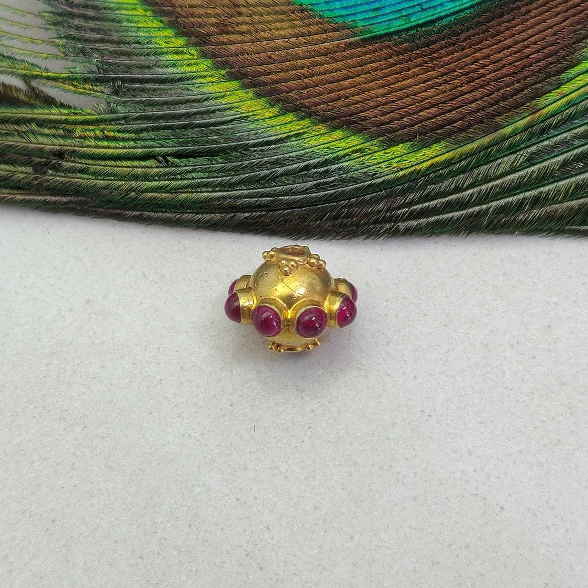 18k Solid Yellow Gold Ruby Round Flower Spacer Beads 8.4mm - Kanika Creations