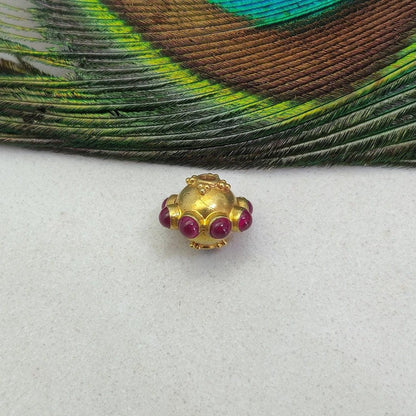 18k Solid Yellow Gold Ruby Round Flower Spacer Beads 8.4mm - Kanika Creations