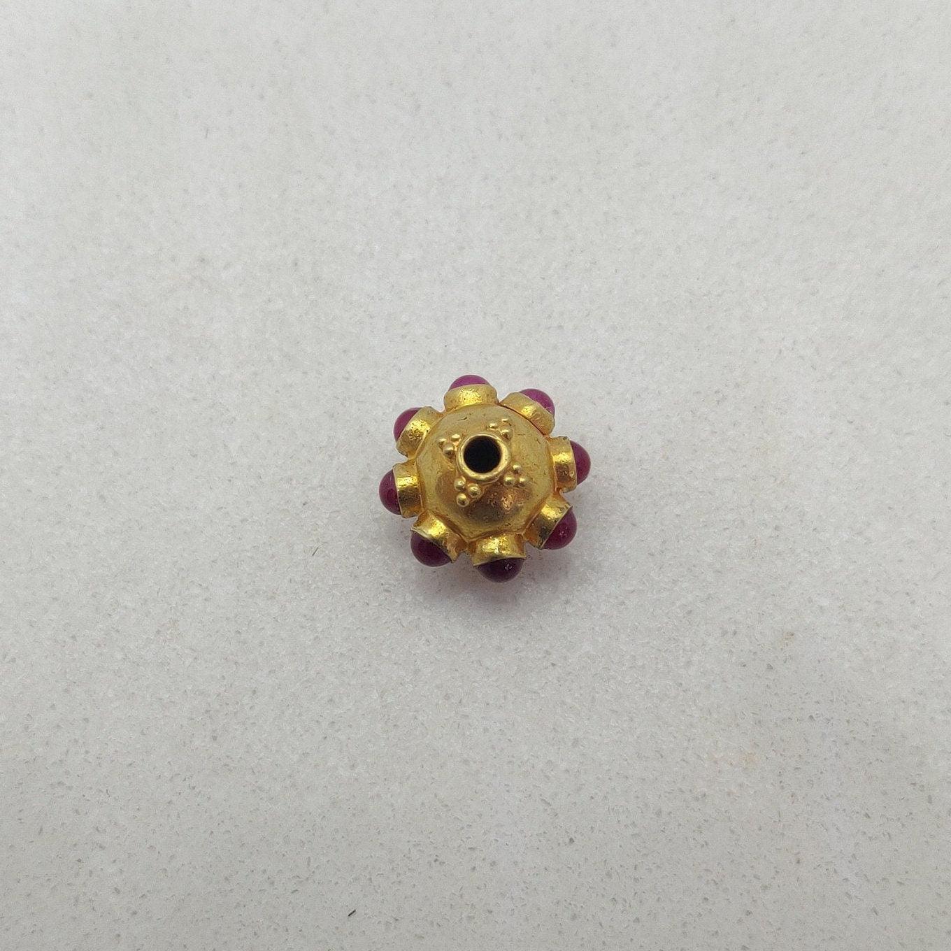 18k Solid Yellow Gold Ruby Round Flower Spacer Beads 8.4mm - Kanika Creations