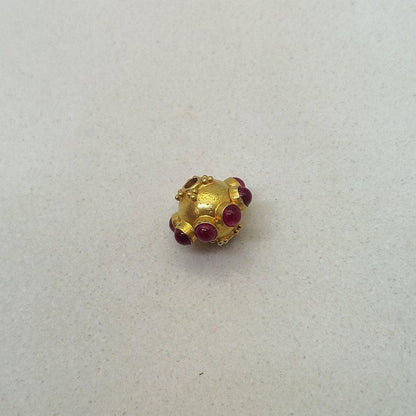18k Solid Yellow Gold Ruby Round Flower Spacer Beads 8.4mm - Kanika Creations