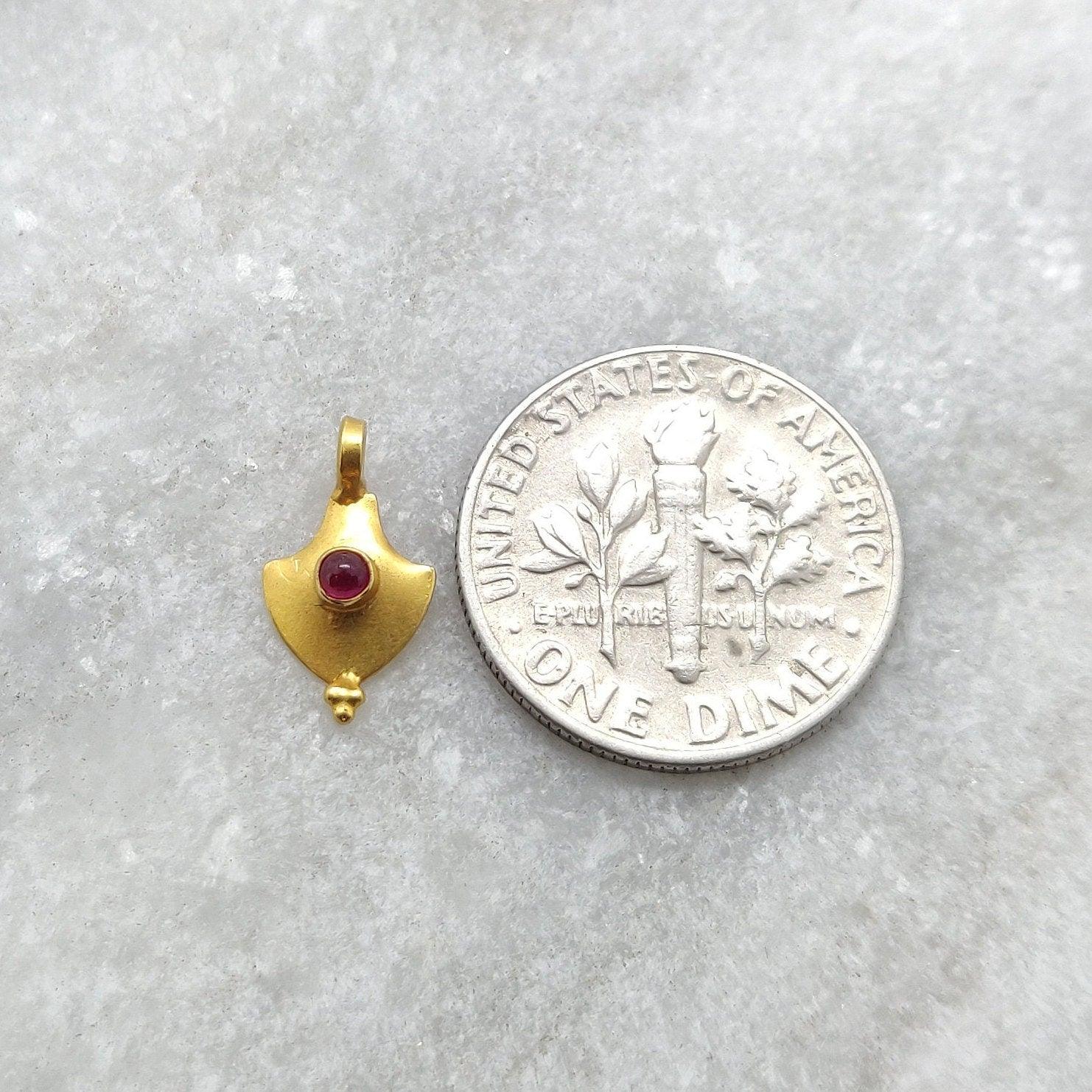 18k Solid Yellow Gold Fancy Stone Studded Charm 7x12mm - Kanika Creations