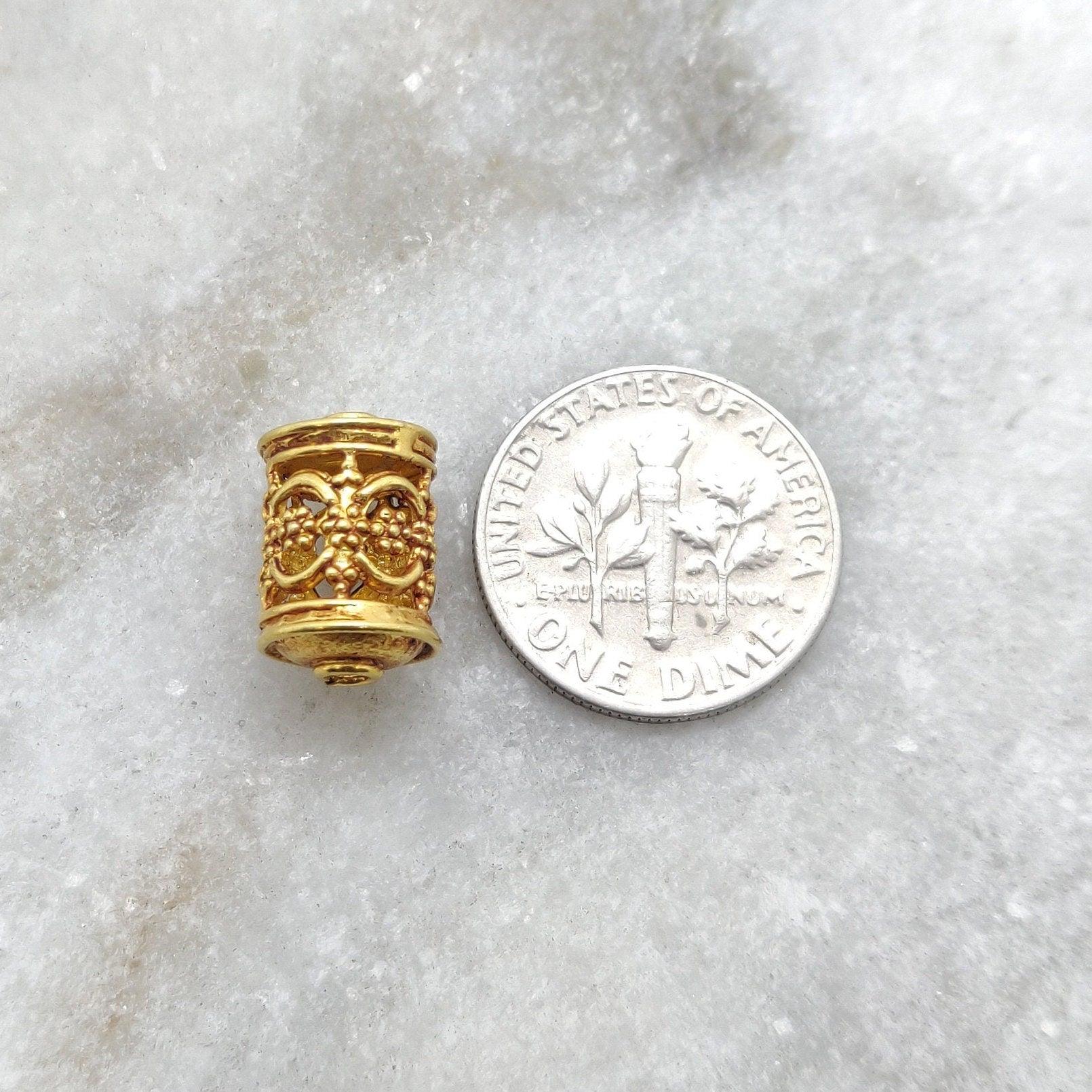 18k Solid Yellow Gold Tube Spacer Beads 8x13mm - Kanika Creations