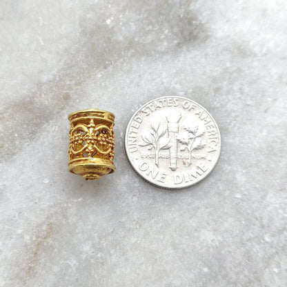 18k Solid Yellow Gold Tube Spacer Beads 8x13mm - Kanika Creations