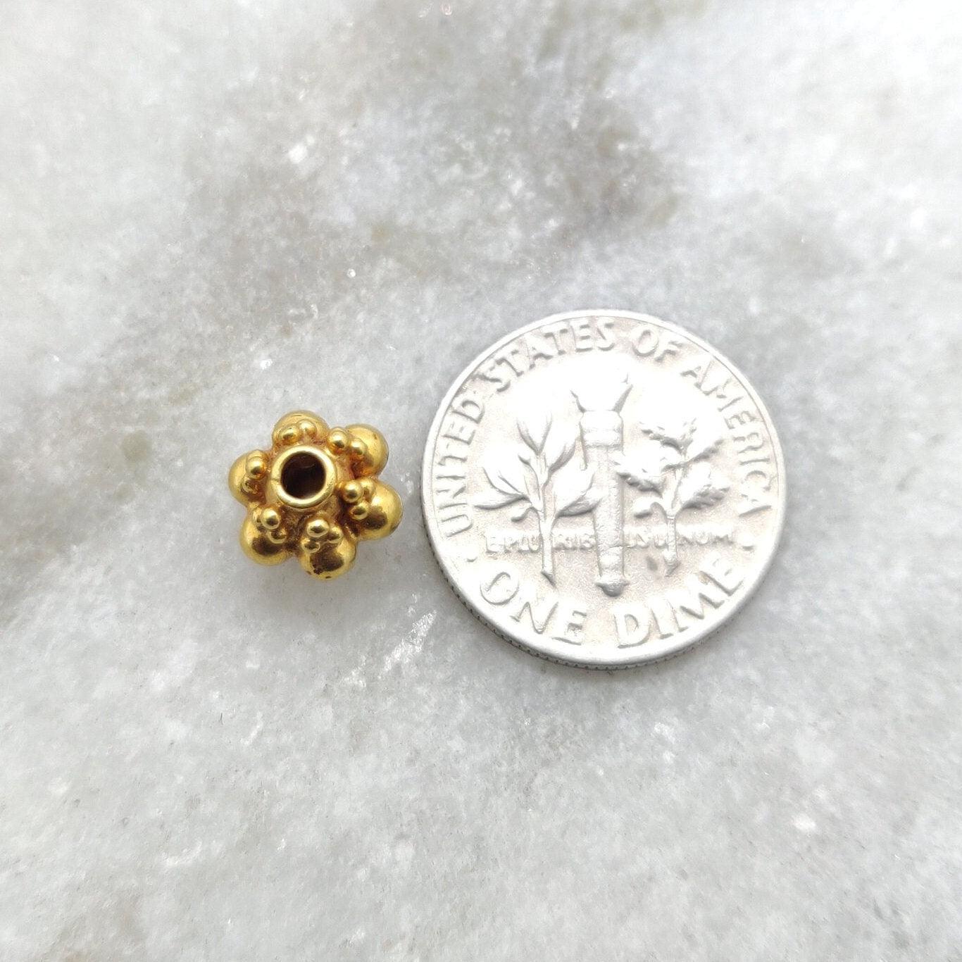 18k Solid Yellow Gold Fancy Floral Spacer Beads 7mm - Kanika Creations