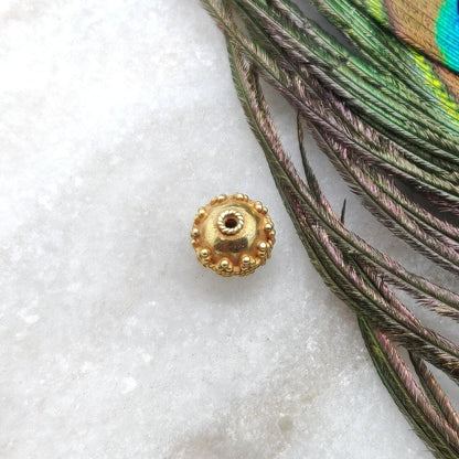 18k Solid Yellow Gold Textured Ball Spacer Beads 8x9mm - Kanika Creations