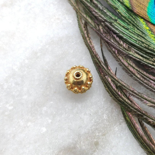 18k Solid Yellow Gold Textured Ball Spacer Beads 8x9mm - Kanika Creations