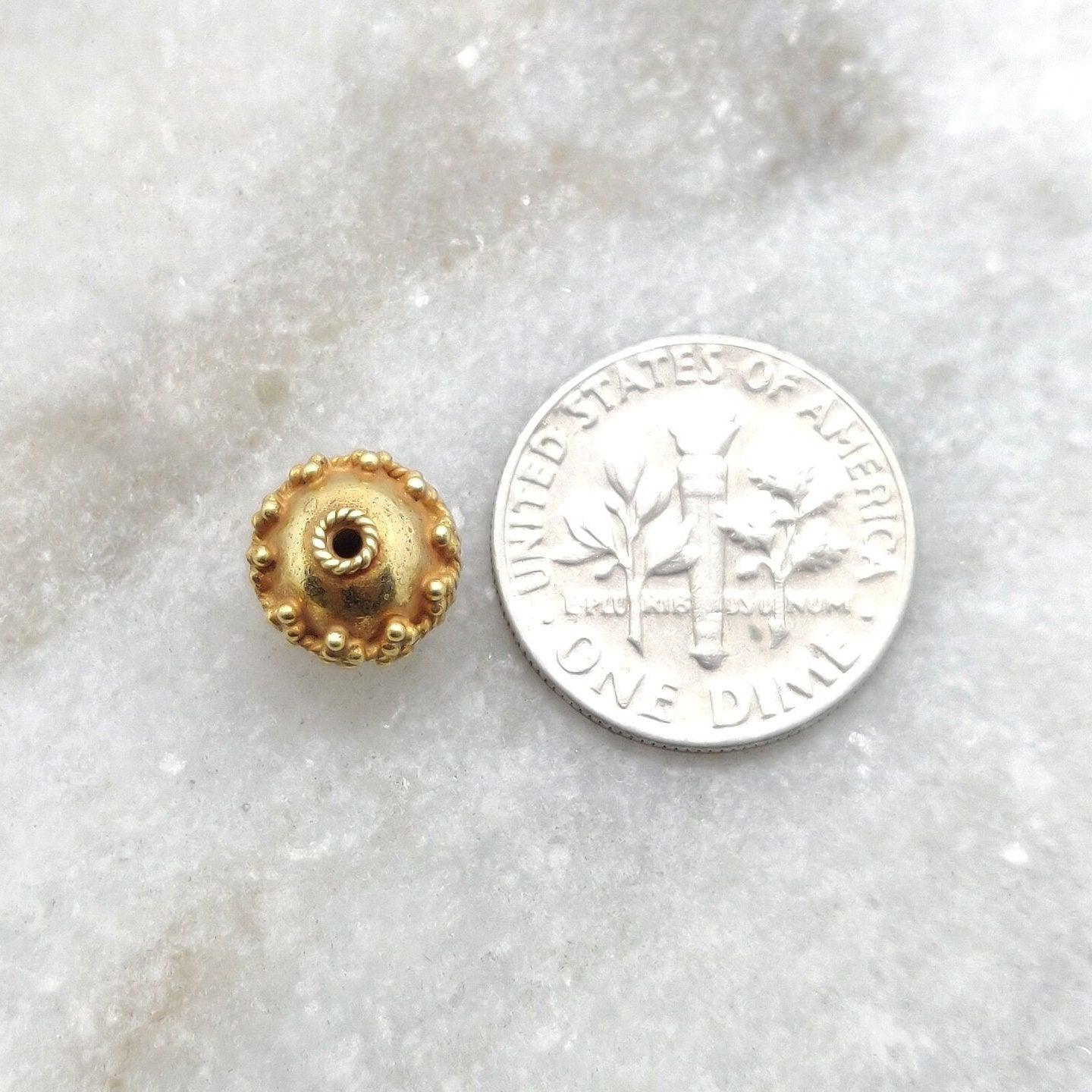 18k Solid Yellow Gold Textured Ball Spacer Beads 8x9mm - Kanika Creations