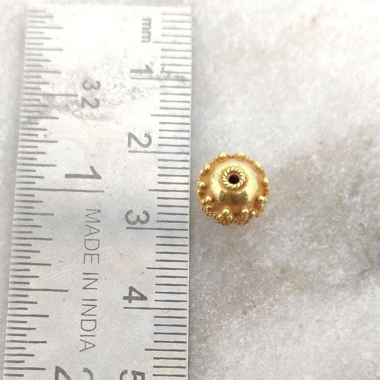 18k Solid Yellow Gold Textured Ball Spacer Beads 8x9mm - Kanika Creations