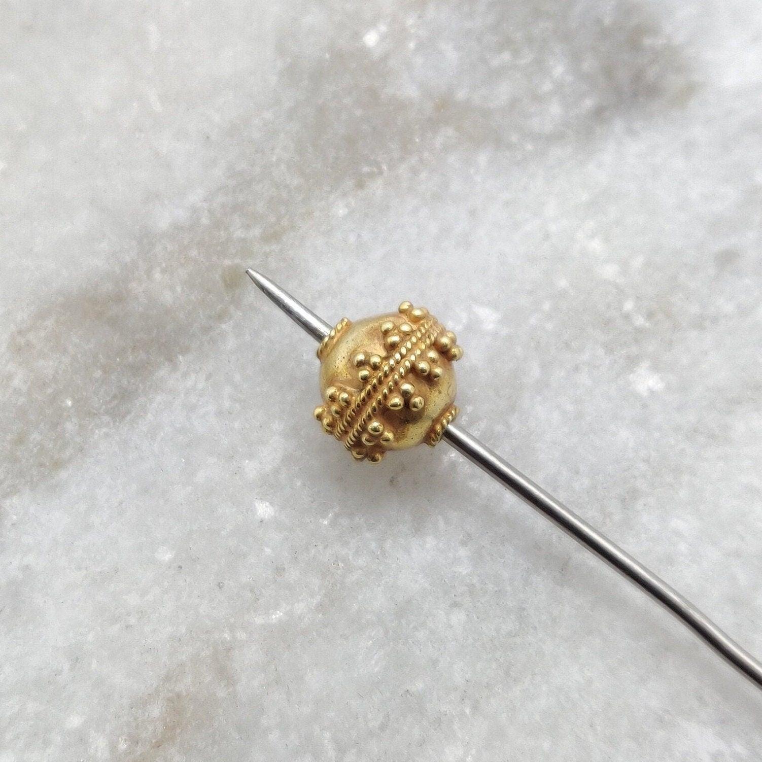 18k Solid Yellow Gold Textured Ball Spacer Beads 8x9mm - Kanika Creations