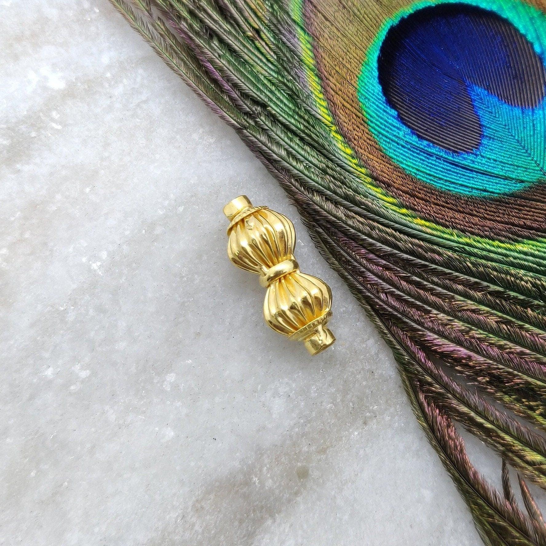 18K Solid Yellow Gold Fancy Spacer Beads 21x9mm - Kanika Creations