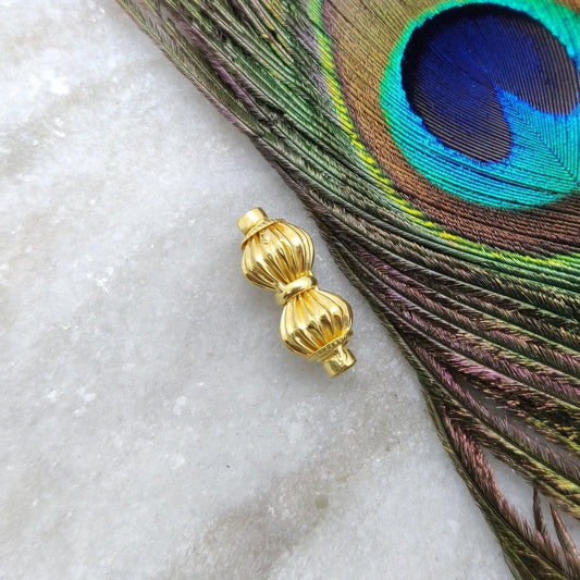 18K Solid Yellow Gold Fancy Spacer Beads 21x9mm - Kanika Creations