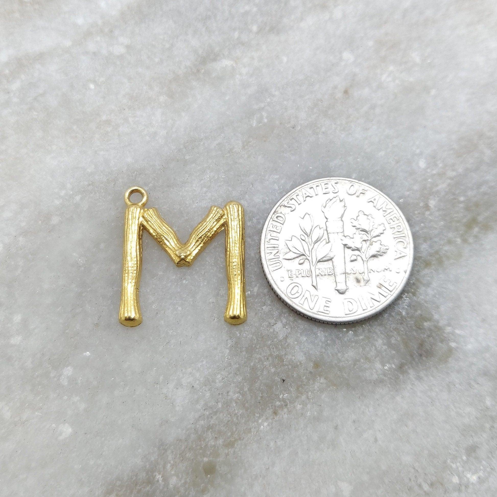Initial M Letter Gold Pendant in 18K Yellow Gold - Kanika Creations