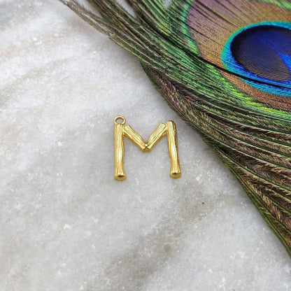 Initial M Letter Gold Pendant in 18K Yellow Gold - Kanika Creations