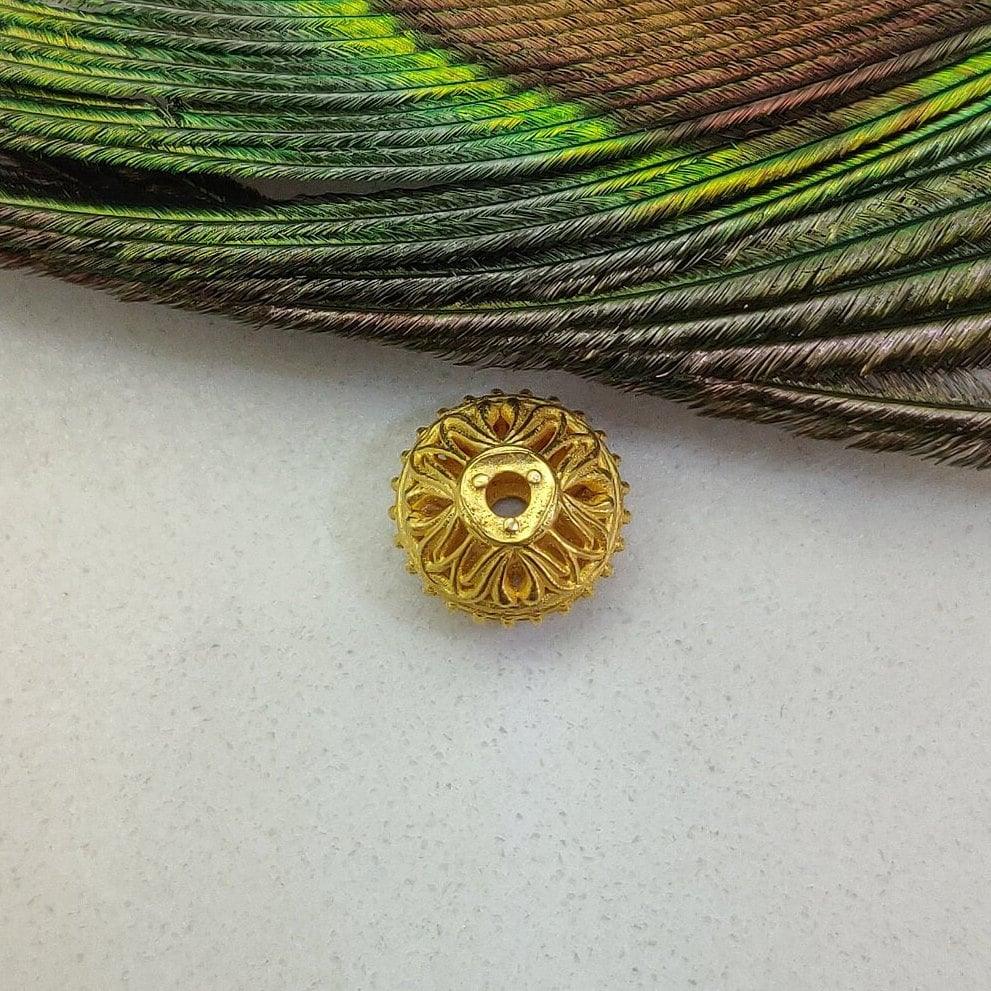 18k Solid Yellow Gold Unique Round Beads 10x8mm - Kanika Creations