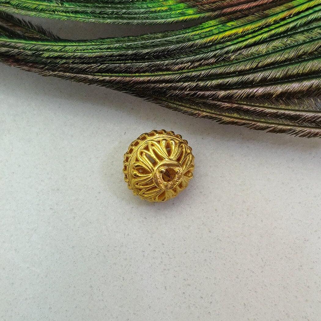 18k Solid Yellow Gold Unique Round Beads 10x8mm - Kanika Creations
