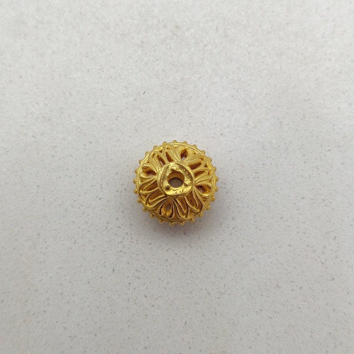 18k Solid Yellow Gold Unique Round Beads 10x8mm - Kanika Creations