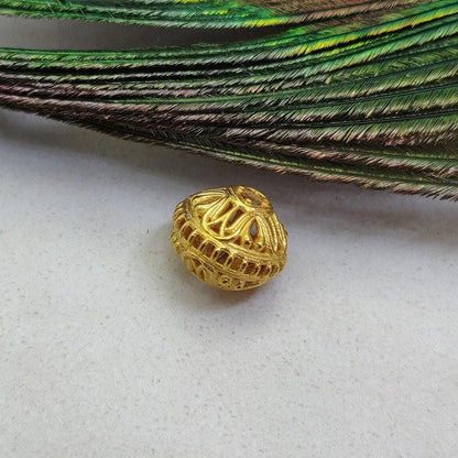 18k Solid Yellow Gold Unique Round Beads 10x8mm - Kanika Creations