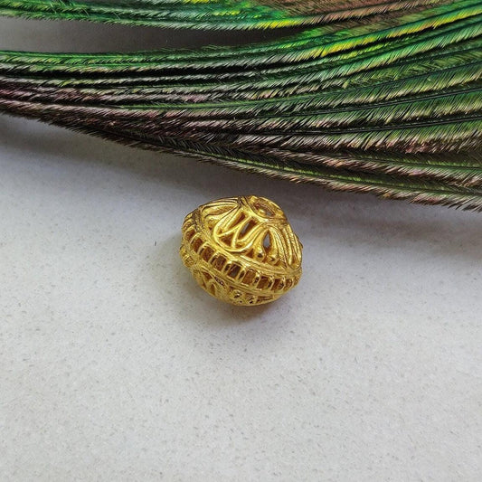 18k Solid Yellow Gold Unique Round Beads 10x8mm - Kanika Creations