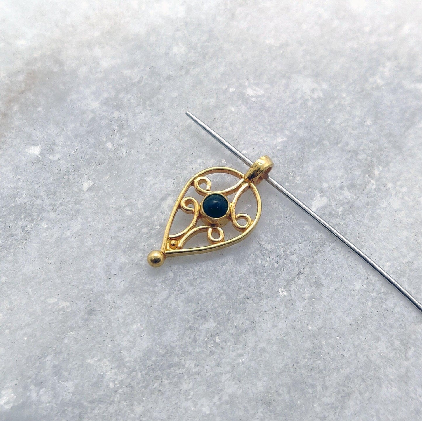 18k Solid Yellow Gold Stone Charm Pendant Finding Supplies - Kanika Creations