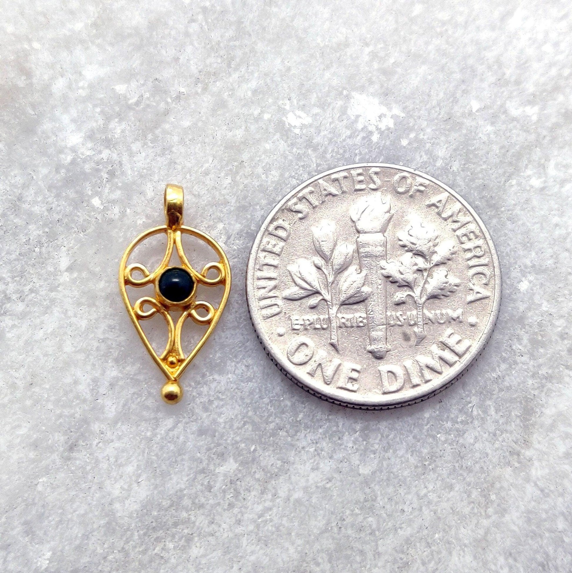 18k Solid Yellow Gold Stone Charm Pendant Finding Supplies - Kanika Creations