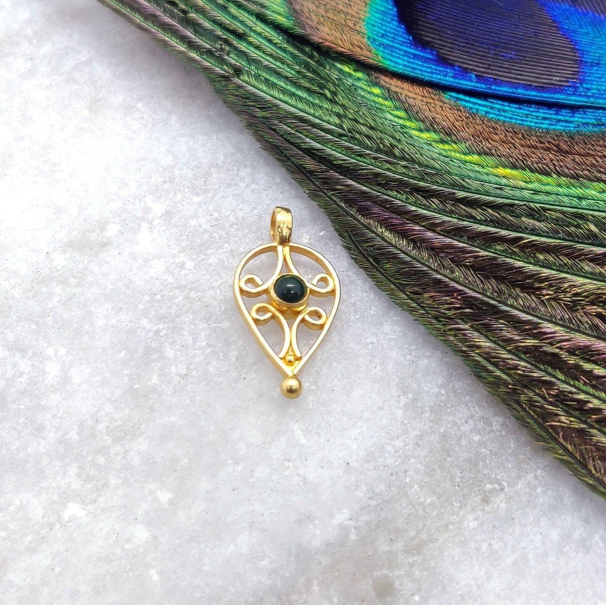 18k Solid Yellow Gold Stone Charm Pendant Finding Supplies - Kanika Creations