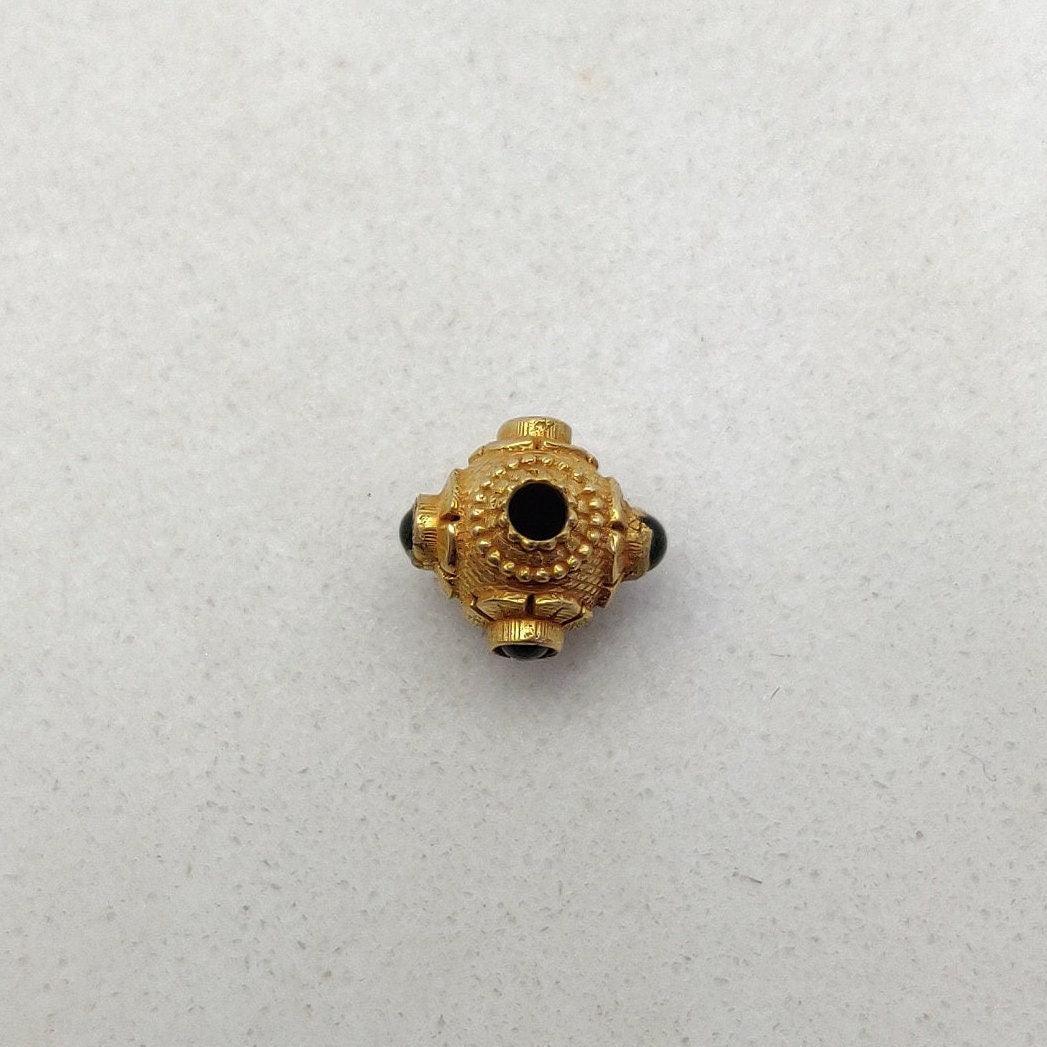 18K Solid Yellow Gold Emerald Ball Spacer Beads 9mm - Kanika Creations