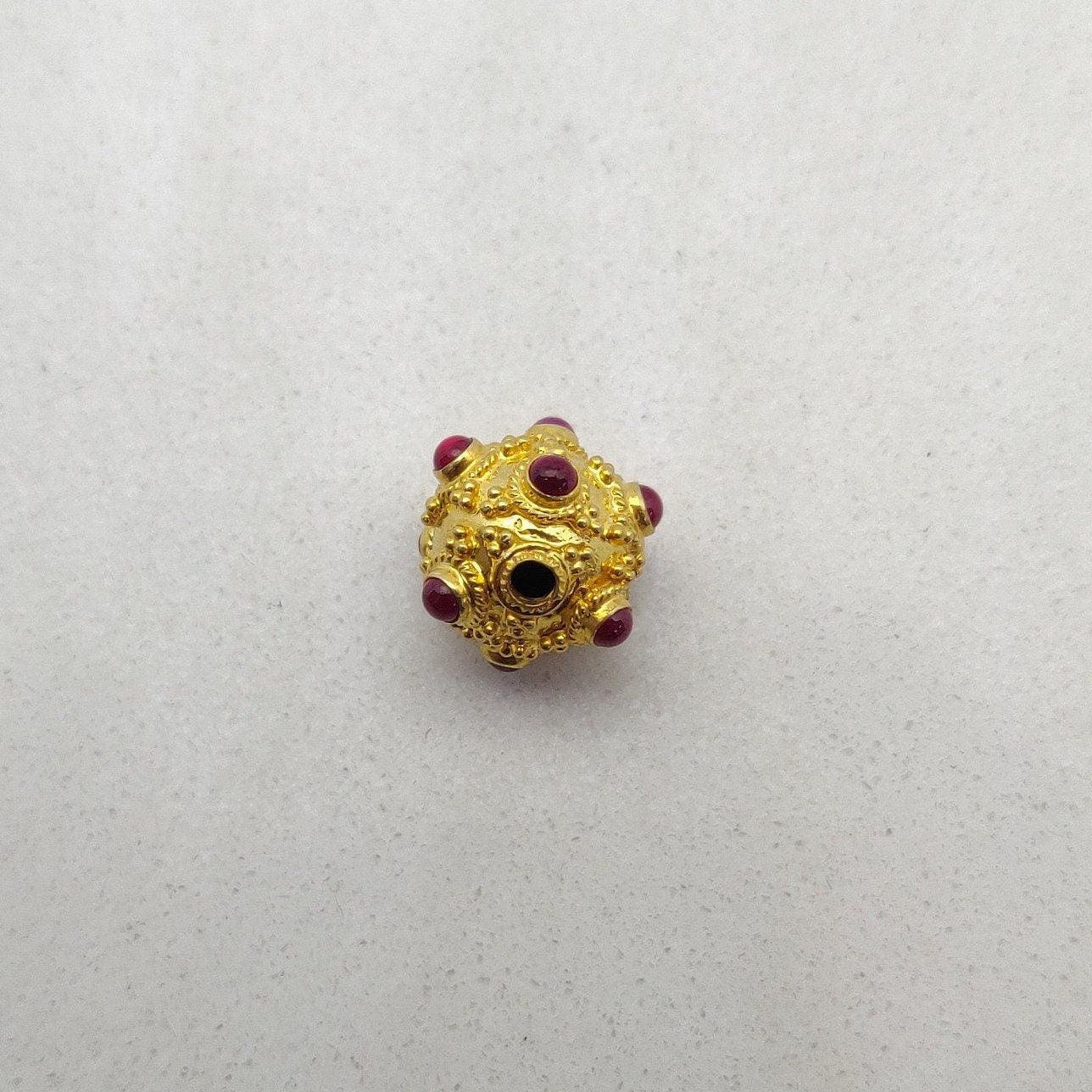 18k Solid Yellow Gold Ruby Vintage Ball Spacer Beads-11 mm - Kanika Creations